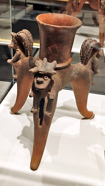 Ceramic artifact at the Gold Museum. Tripod Vessel with Anthropomorphic Crocodiles. Costa Rica, Hello Again: San Jose and the Museo del Oro (the Gold Museum) Jacquie's Mindfulness Musings Blog