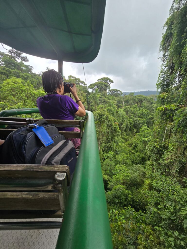 Me in the tram taking pictures. Costa Rica Hello Again: Braulio Carrillo National Park. Jacquie's Mindfulness Musings Blog