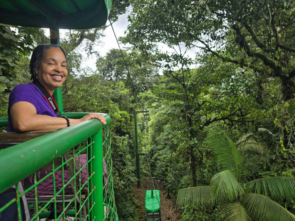 Posing in the tram. Costa Rica Hello Again: Braulio Carrillo National Park. Jacquie's Mindfulness Musings Blog